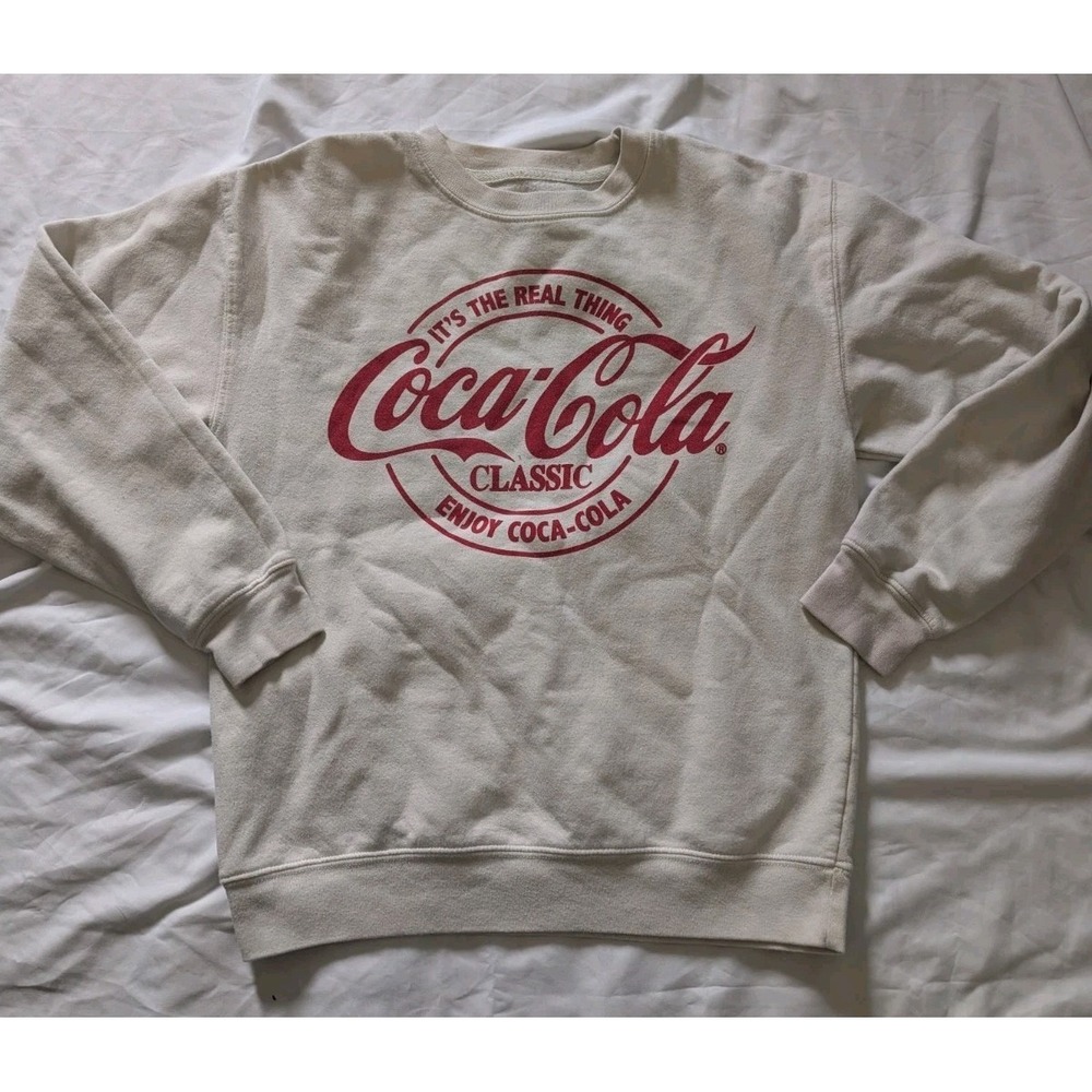 Coca-Cola Classic‎ Sweatshirt Crewneck Pullover Graphic Logo White Small
